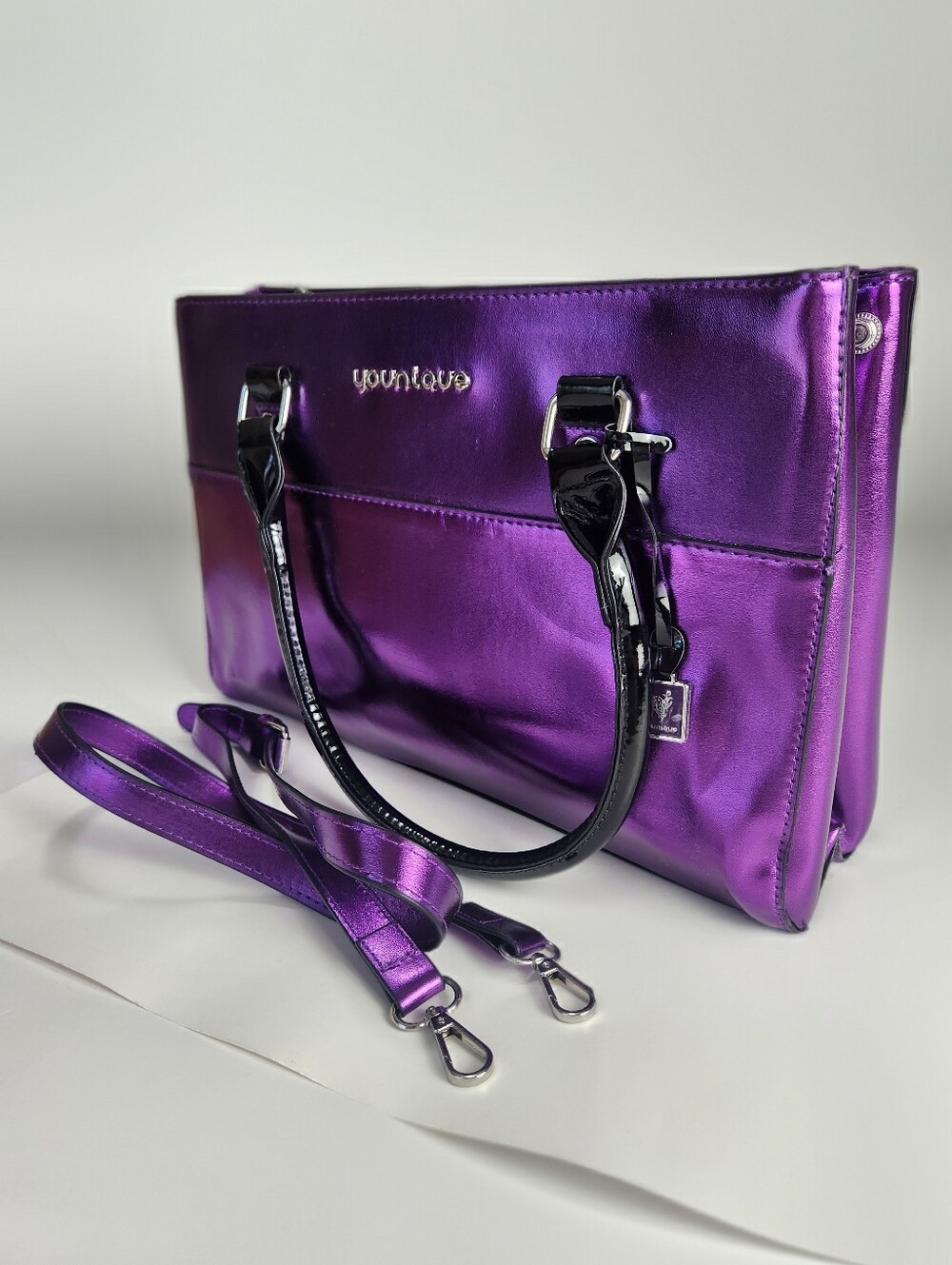 Younique Metallic Purple Travel Tote with Black Handles